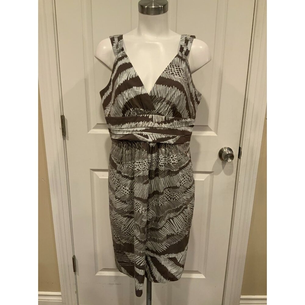 BCBG Max Azria Brown & White Cocoa Combo Geometric Patterned Dress, Size 12 (US)